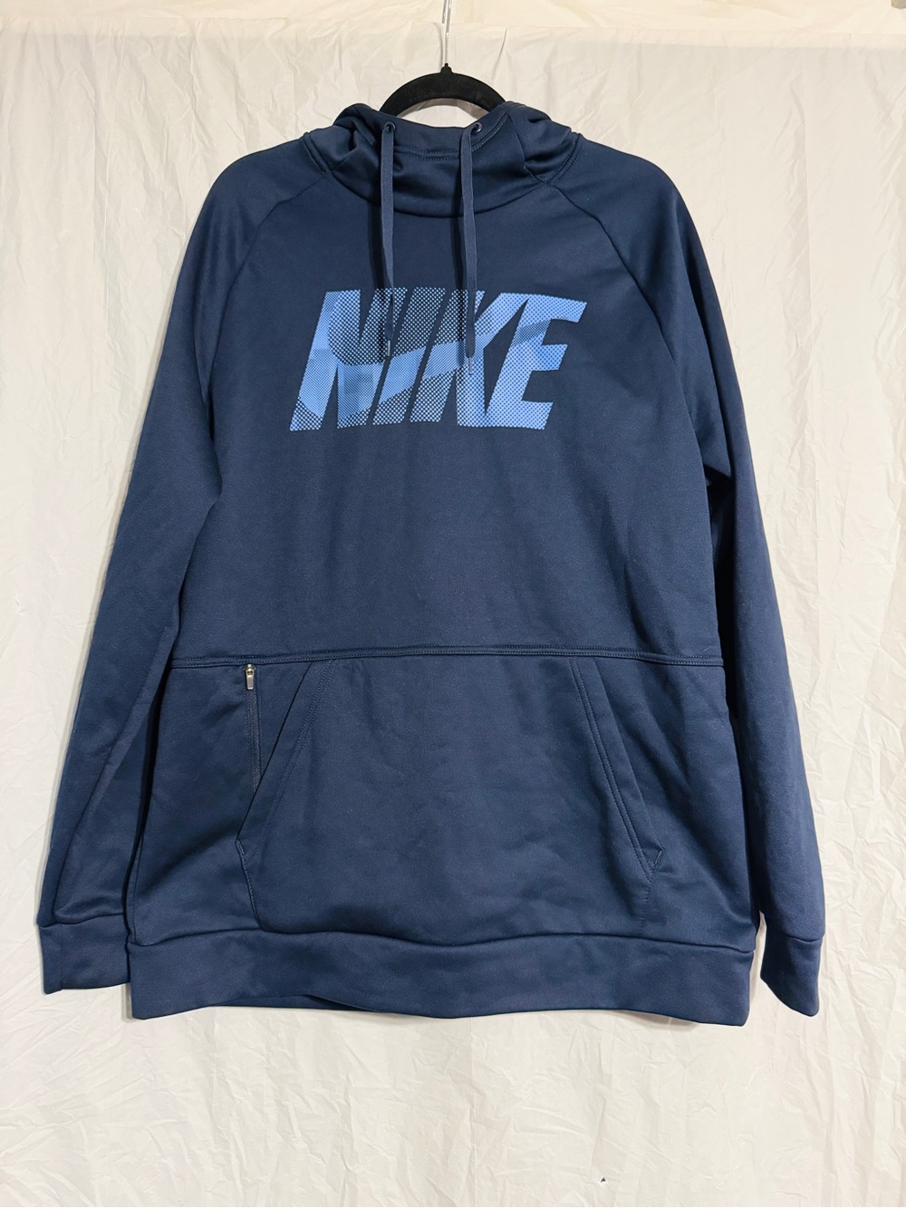 Nike Dri-FIT Men’s Large Navy Pullover Hoodie Standard Fit Logo Athletic